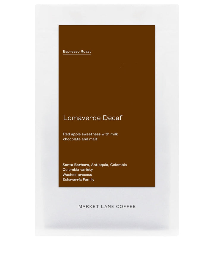 Market Lane Colombia Lomaverde Decaf Espresso roast bag